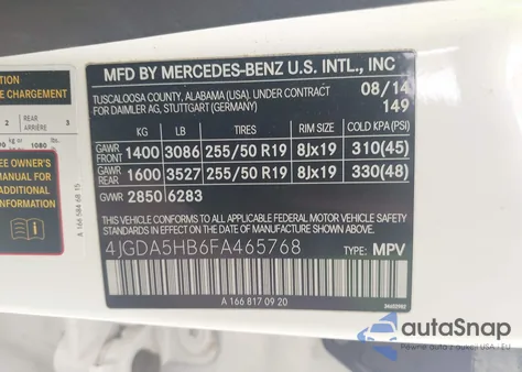 2015 Mercedes-Benz Ml 350 4Matic из США, поврежденный, VIN 4JGDA5HB6FA465768